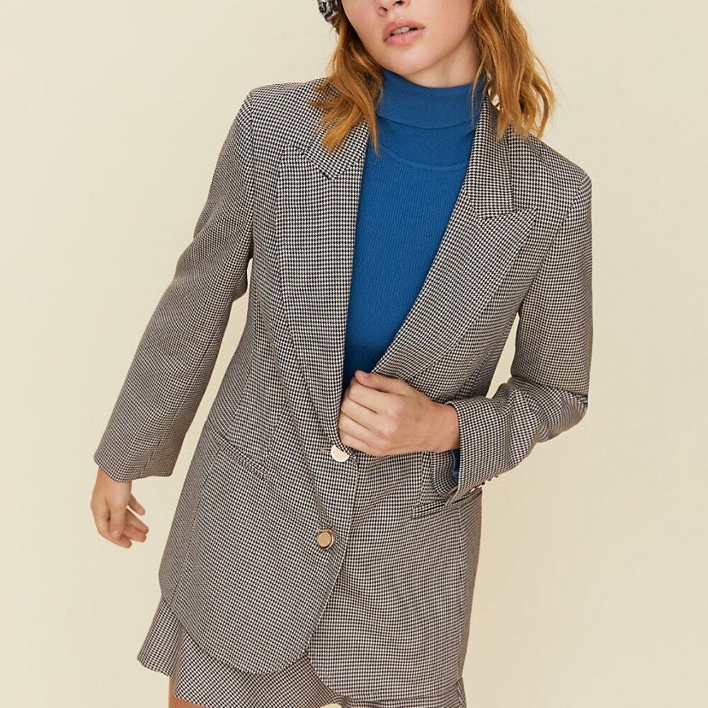 Aritzia Little Moon Houndstooth Print Single Breasted Blazer